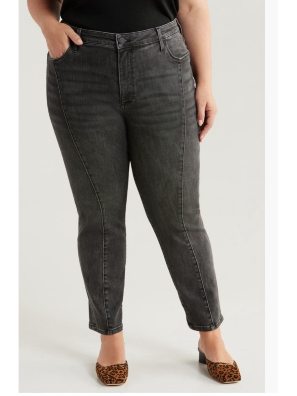 KUT From The Kloth Jeans Seamed Black High Rise Reese Fab Ab Straight Ankle 18W